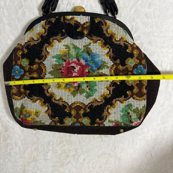 Vintage Garay Made In USA Carpet Satchel Handbag Dual Handles & Brass Accents - Picture 6 of 12